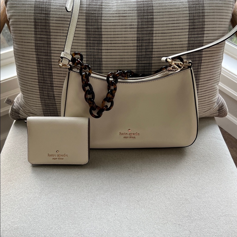 Kate Spade Ivory Bag and Wallet with Chain Accent